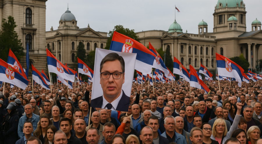 Belgrad’da On Binlerce Kişi Vučić’e Destek İçin Sokaklara Döküldü