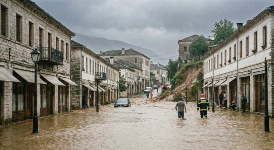Gjirokastër’de Nehirler Taştı, Yollar Kapandı!